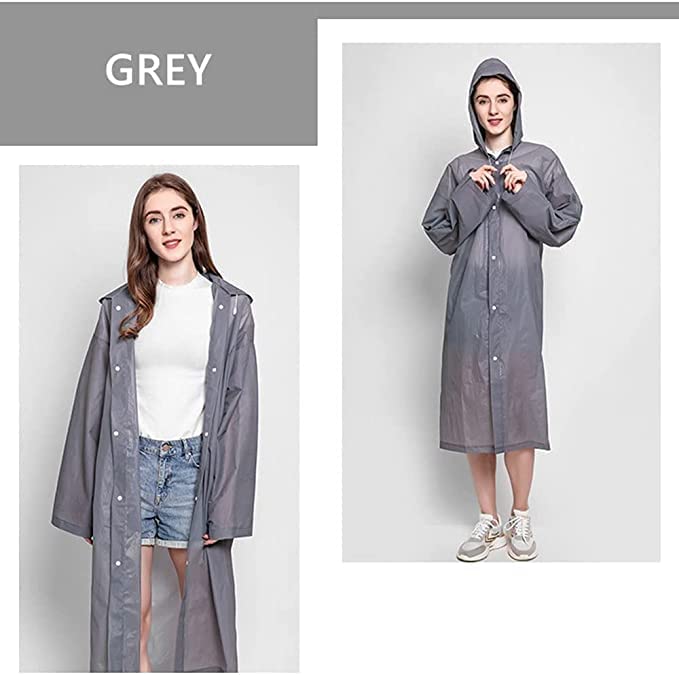 HACER EVA Waterproof Unisex Rain Coat Hooded Full Sleeves Outdoor Men, Women, Boys & Girls Rainwear Poncho Raincoat for Camping, Hiking & Travelling (Grey)