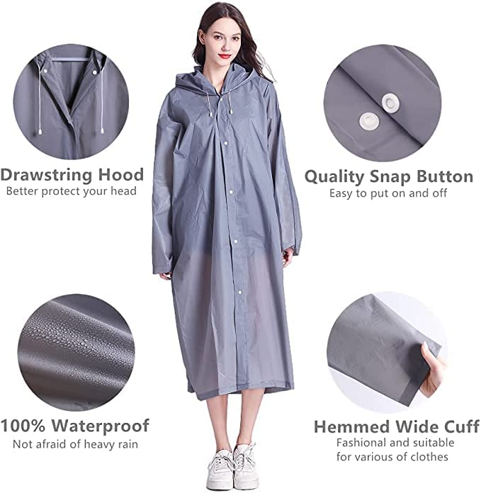 HACER EVA Waterproof Unisex Rain Coat Hooded Full Sleeves Outdoor Men, Women, Boys & Girls Rainwear Poncho Raincoat for Camping, Hiking & Travelling (Grey)