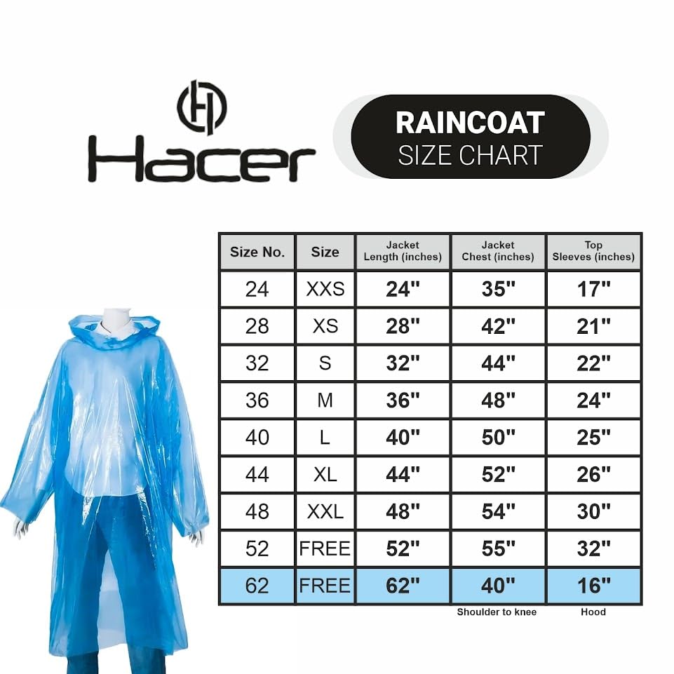 HACER Disposable Raincoat Poncho with Hood Water Resistant Rainwear Barsaati for Outdoor Travel Men Women (Blue, Pack of 1)