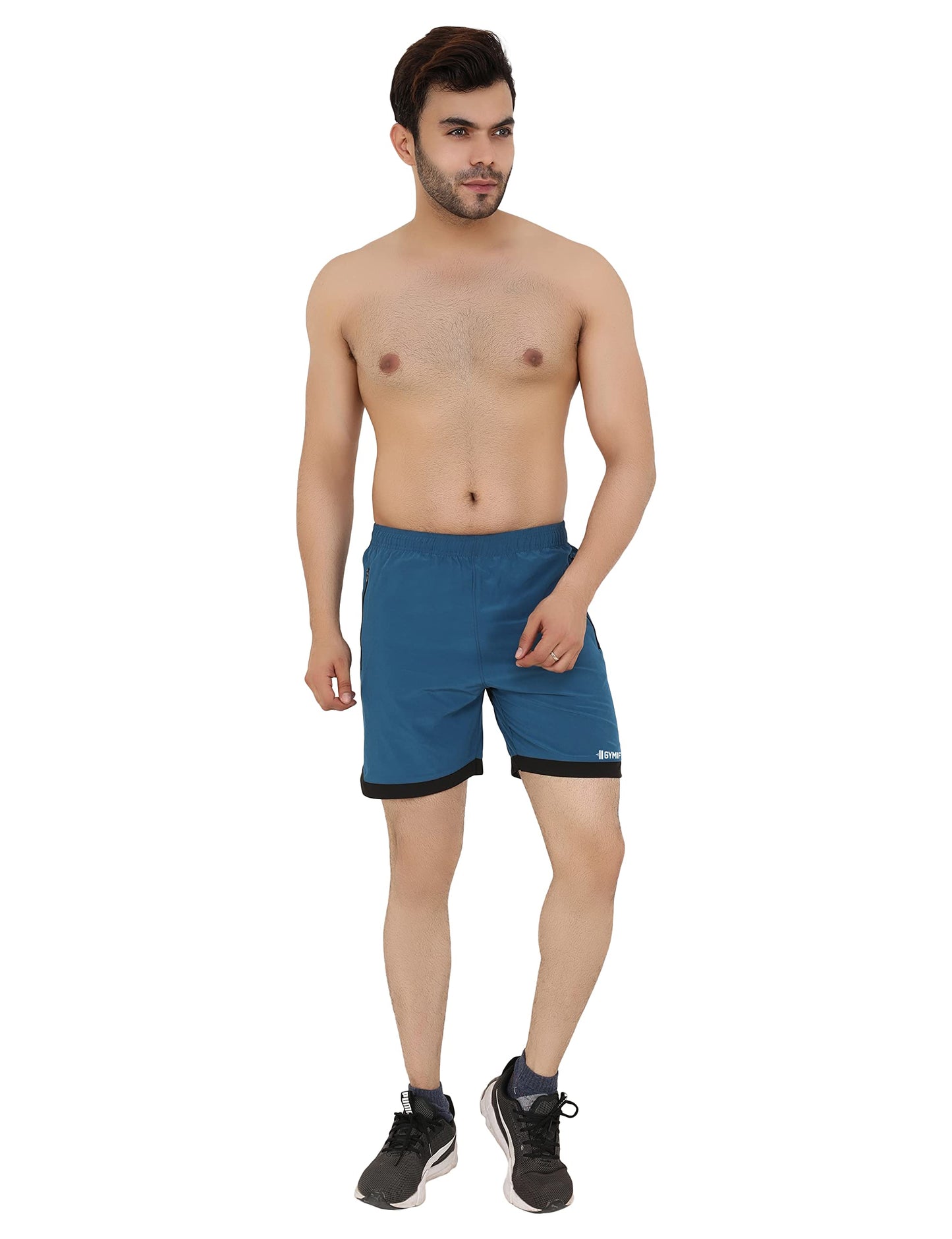 GYMIFIC Sports Training Running Dry Fit Solid Shorts for Men (L, T-BLUE)