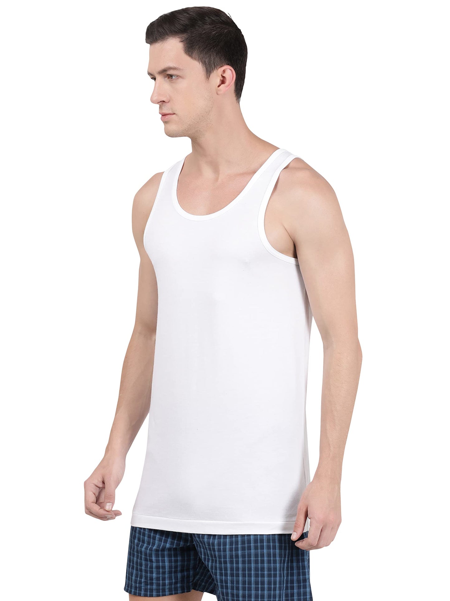 Jockey 8820 Men's Super Combed Cotton Round Neck Sleeveless Vest with Extended Length for Easy Tuck (Pack of 3)_White_M