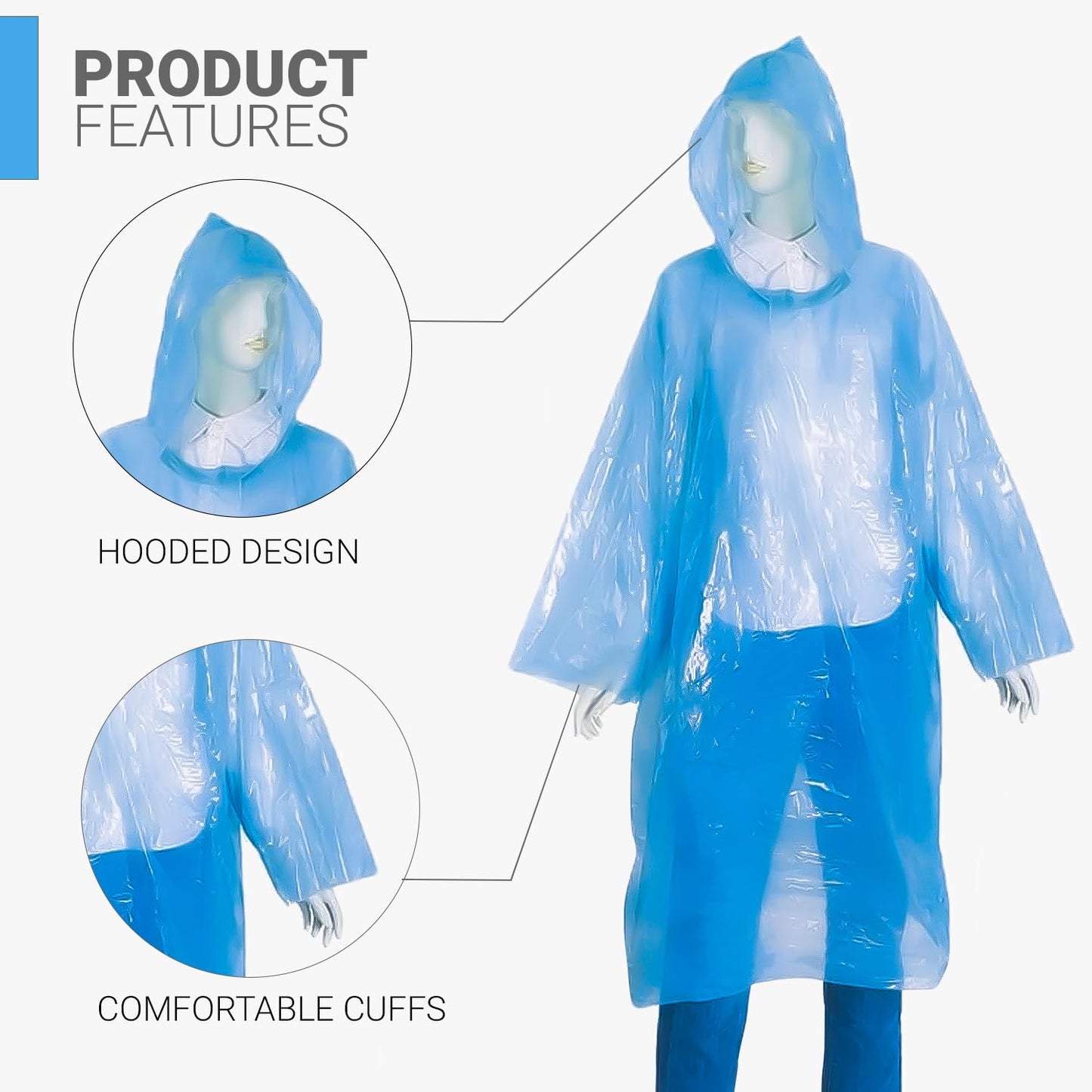 HACER Disposable Raincoat Poncho with Hood Water Resistant Rainwear Barsaati for Outdoor Travel Men Women (Blue, Pack of 1)