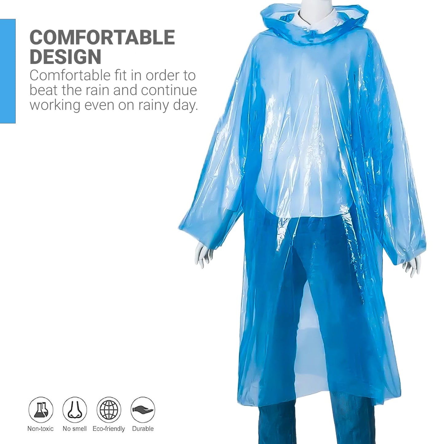 HACER Disposable Raincoat Poncho with Hood Water Resistant Rainwear Barsaati for Outdoor Travel Men Women (Blue, Pack of 1)
