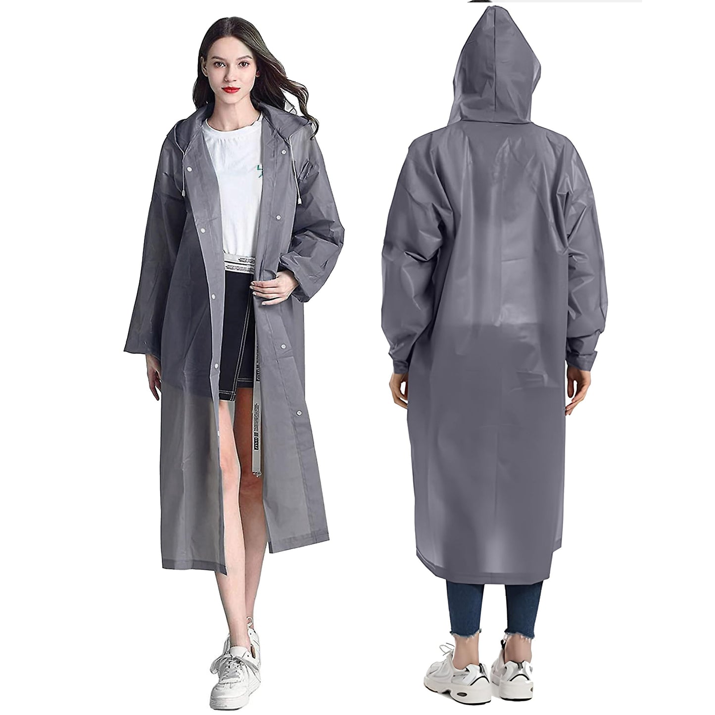 HACER EVA Waterproof Unisex Rain Coat Hooded Full Sleeves Outdoor Men, Women, Boys & Girls Rainwear Poncho Raincoat for Camping, Hiking & Travelling (Grey)