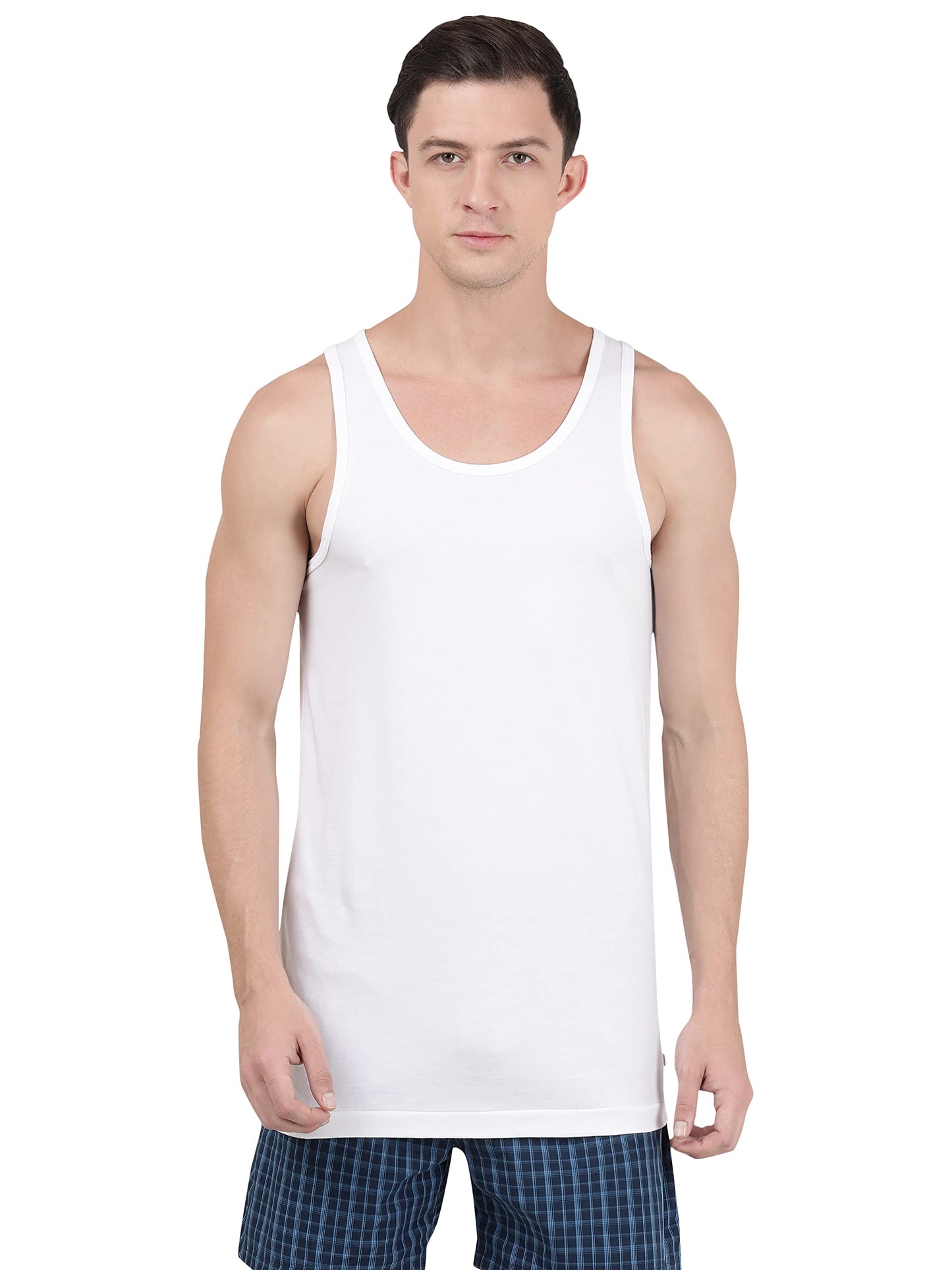 Jockey 8820 Men's Super Combed Cotton Round Neck Sleeveless Vest with Extended Length for Easy Tuck (Pack of 3)_White_M