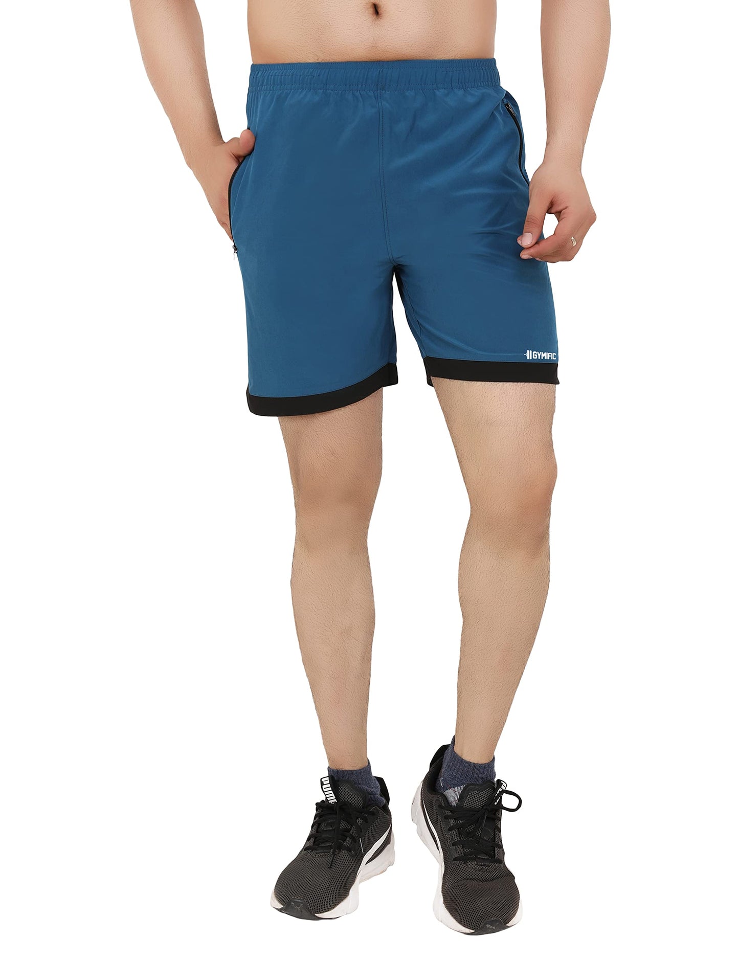 GYMIFIC Sports Training Running Dry Fit Solid Shorts for Men (L, T-BLUE)