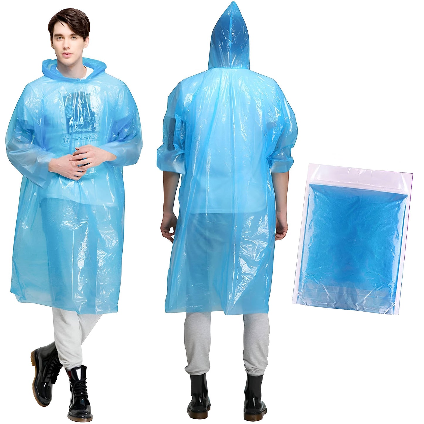 HACER Disposable Raincoat Poncho with Hood Water Resistant Rainwear Barsaati for Outdoor Travel Men Women (Blue, Pack of 1)