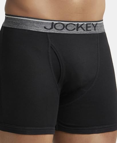 Jockey Men's Super Combed Cotton rib fabric Boxer Briefs with Front Fly, Ultrasoft and Durable waistband (Pack of 2) 8009_Black_L