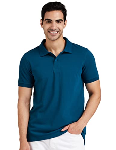 Amazon Brand - Symbol Men's Cotton Rich Polo T Shirt | Collar Tshirts | Half Sleeves | Plain - Regular Fit (Fog Teal_M)