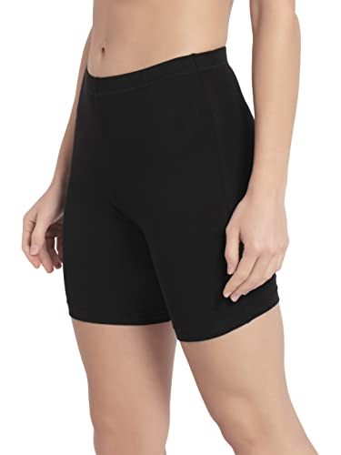 Jockey 1529 Women's High Coverage Super Combed Cotton Elastane Stretch Mid Waist Shorties with Concealed Waistband_Black_XL