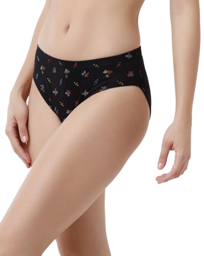 Rupa Jon Women Cotton Printed Mid Waist Hipster with Ultrasoft Concealed Waistband, Full Coverage Panty, Pack of 5 Assorted