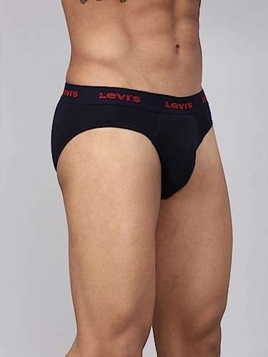 Levi's Men's Cotton Style #009 Neo Regular Fit Solid Brief (Pack of 2) (#009-BRIEF-BLK/NAVY-P2_Black,Navy_L)