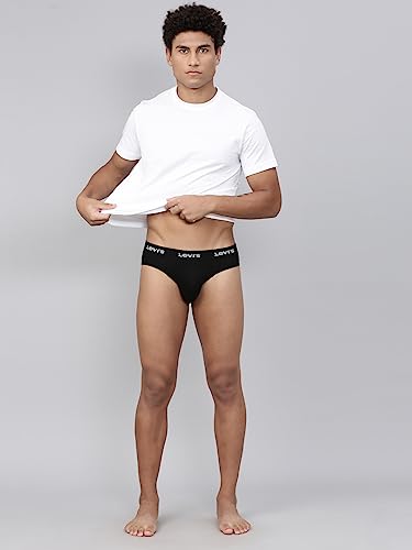 Levi's Men's Cotton Style #009 Neo Regular Fit Solid Brief (Pack of 2) (#009-BRIEF-BLK/NAVY-P2_Black,Navy_L)