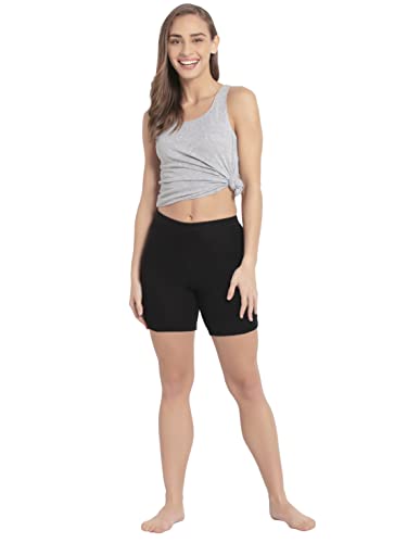 Jockey 1529 Women's High Coverage Super Combed Cotton Elastane Stretch Mid Waist Shorties with Concealed Waistband_Black_XL