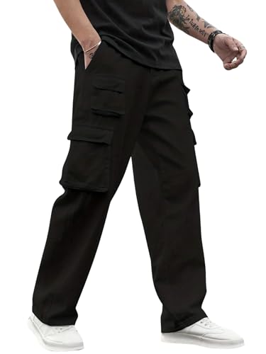 Men Cargo || Men Cargo Pants || Men Cargo Pants Cotton || Cargos for Men (Cargo-38-41) (L, Black)