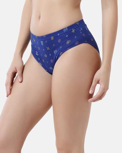 Rupa Jon Women Cotton Printed Mid Waist Hipster with Ultrasoft Concealed Waistband, Full Coverage Panty, Pack of 5 Assorted