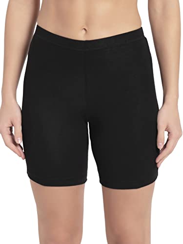 Jockey 1529 Women's High Coverage Super Combed Cotton Elastane Stretch Mid Waist Shorties with Concealed Waistband_Black_XL