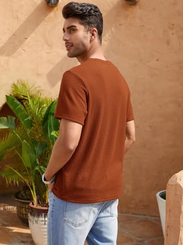 TAGDO Men's Waffle Knitted Crew Neck Regular Fit Tees (Waffle-5154-Rust-M)