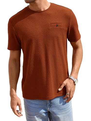 TAGDO Men's Waffle Knitted Crew Neck Regular Fit Tees (Waffle-5154-Rust-M)