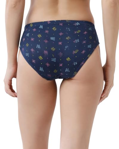 Rupa Jon Women Cotton Printed Mid Waist Hipster with Ultrasoft Concealed Waistband, Full Coverage Panty, Pack of 5 Assorted