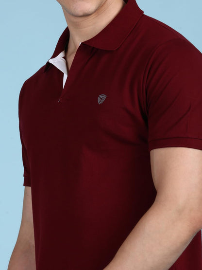 Lux Cozi Men's Pack of 1 Maroon Regular Fit Polo Neck Half Sleeve Solid Casual T-Shirt (Size : Large)_COZI_2121_MRN_L_1PC