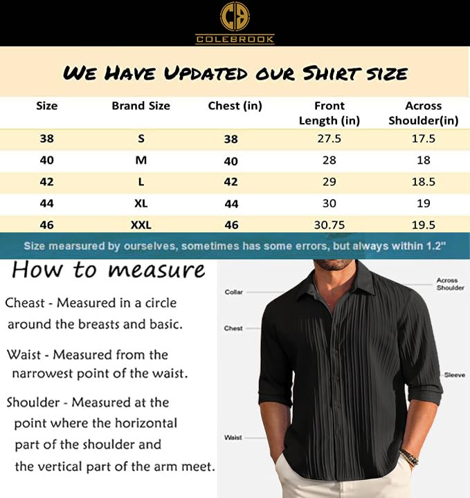 CB-COLEBROOK Men's Casual Regular Fit Button Down Shirts Long Sleeve Linen Shirt Fashion Textured Beach Summer Shirt (Large, Black)