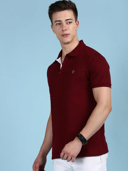 Lux Cozi Men's Pack of 1 Maroon Regular Fit Polo Neck Half Sleeve Solid Casual T-Shirt (Size : Large)_COZI_2121_MRN_L_1PC