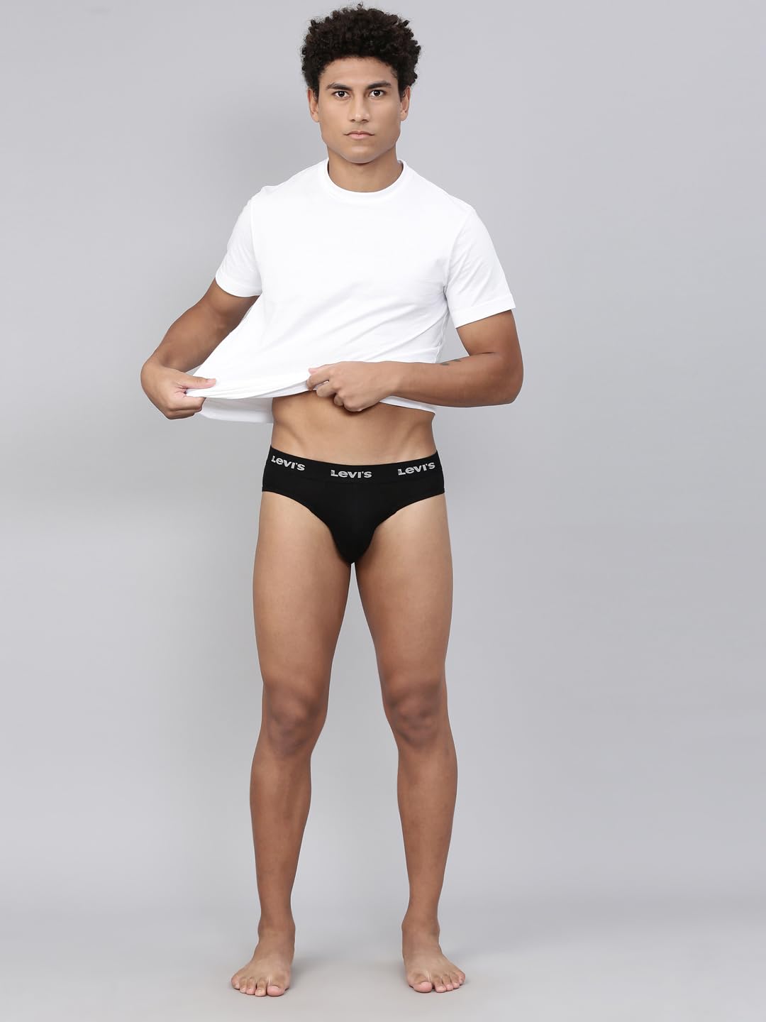 Levi's Men's Cotton Style #009 Neo Regular Fit Solid Brief (Pack of 2) (#009-BRIEF-BLK/NAVY-P2_Black,Navy_L)