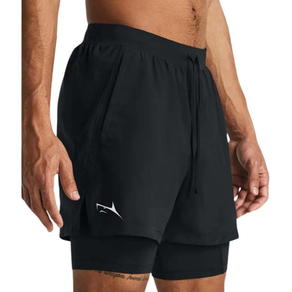 PROSHARX 2 in 1 Active Dual Shorts with Inner Tights Layer | Men's Double Layer Short for Running, Gym & Sports (L, Black)