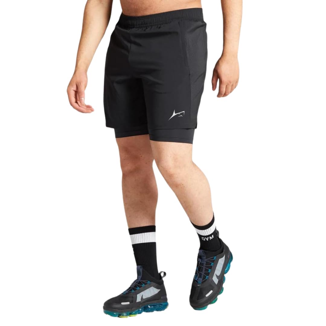 PROSHARX 2 in 1 Active Dual Shorts with Inner Tights Layer | Men's Double Layer Short for Running, Gym & Sports (L, Black)