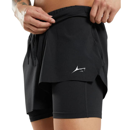 PROSHARX 2 in 1 Active Dual Shorts with Inner Tights Layer | Men's Double Layer Short for Running, Gym & Sports (L, Black)