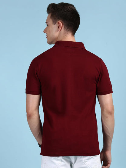 Lux Cozi Men's Pack of 1 Maroon Regular Fit Polo Neck Half Sleeve Solid Casual T-Shirt (Size : Large)_COZI_2121_MRN_L_1PC