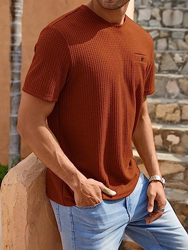 TAGDO Men's Waffle Knitted Crew Neck Regular Fit Tees (Waffle-5154-Rust-M)