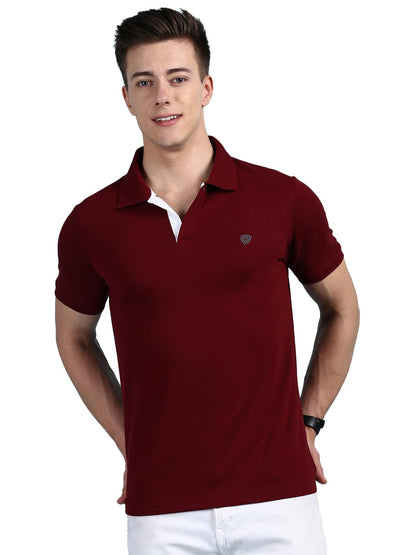 Lux Cozi Men's Pack of 1 Maroon Regular Fit Polo Neck Half Sleeve Solid Casual T-Shirt (Size : Large)_COZI_2121_MRN_L_1PC