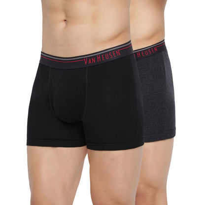 Van Heusen Men Boxer Briefs - 100% Combed Cotton - Pack Of 2 - Anti Bacterial, Colour Fresh, Moisture Wicking_10032_Anthra Mel, Pure Black_M