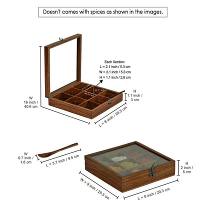 ExclusiveLane Sheesham Wood Spice Box with Spoon (50ml, Non-Removable Partitions)