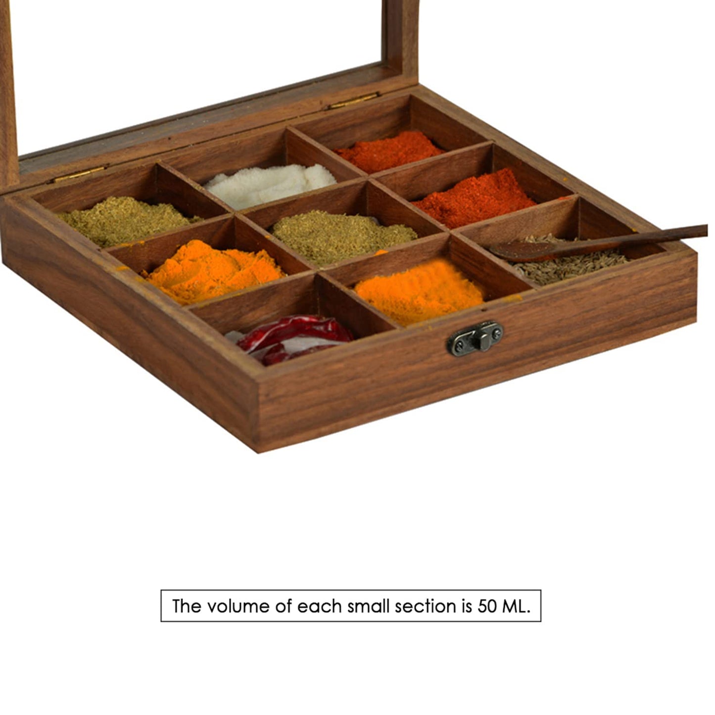 ExclusiveLane Sheesham Wood Spice Box with Spoon (50ml, Non-Removable Partitions)