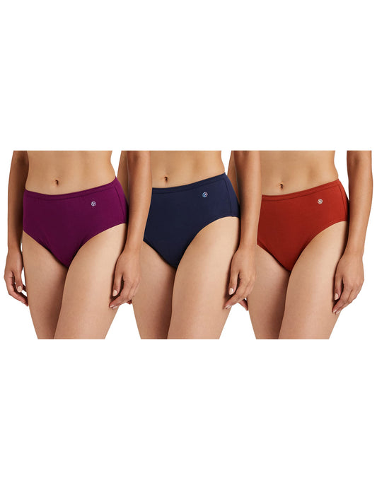 Van Heusen Women Hipster Panty - 100% Super Combed Cotton - Pack Of 3 - Anti Bacterial, No Marks Waistband, Moisture Wicking, Full Coverage, Multicolor, Medium