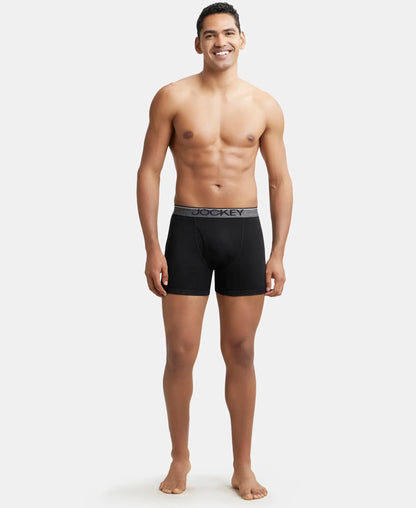 Jockey Men's Super Combed Cotton rib fabric Boxer Briefs with Front Fly, Ultrasoft and Durable waistband (Pack of 2) 8009_Black_L