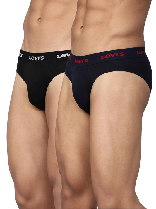 Levi's Men's Cotton Style #009 Neo Regular Fit Solid Brief (Pack of 2) (#009-BRIEF-BLK/NAVY-P2_Black,Navy_L)