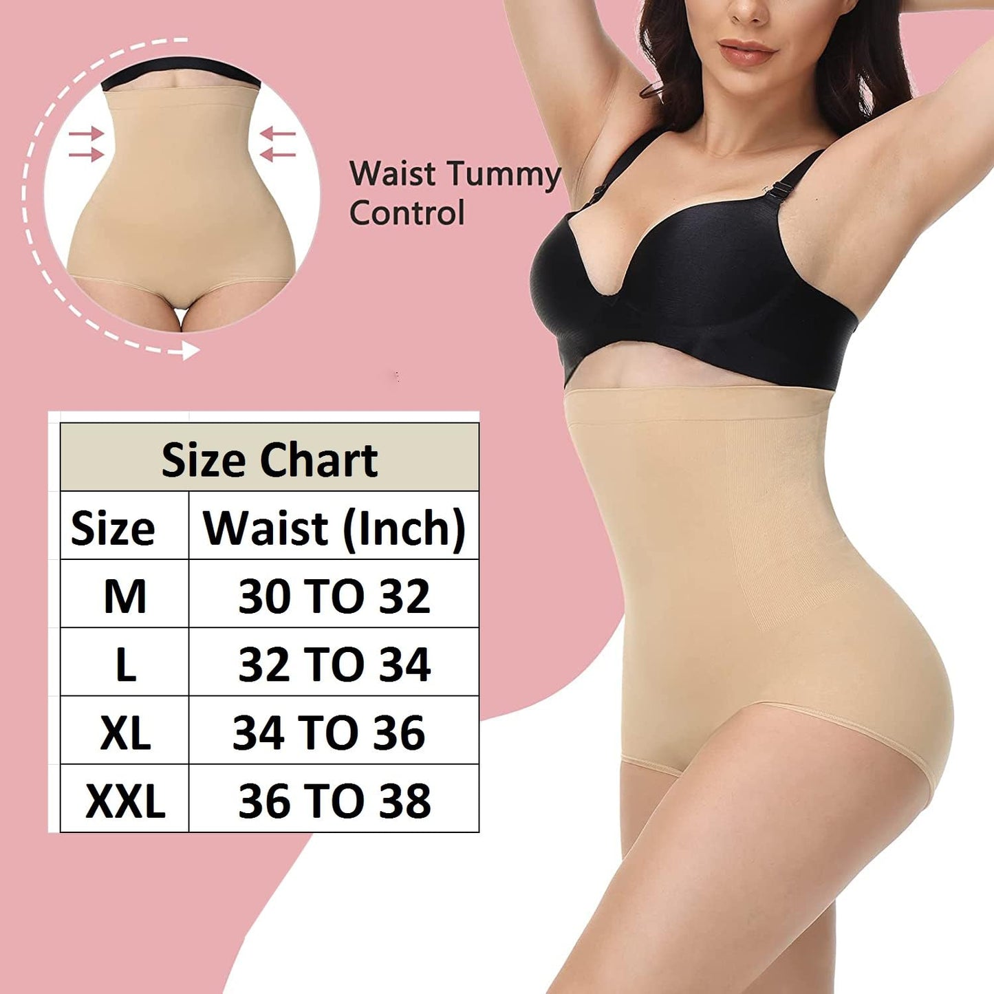 HSR Polypropylene (Pp) Women Waist Shapewear With Anti Rolling Strip Tummy Control Tucker Waist Slimming Panties Shapewear Underwear Waist Shapewear (Cream), M, Medium