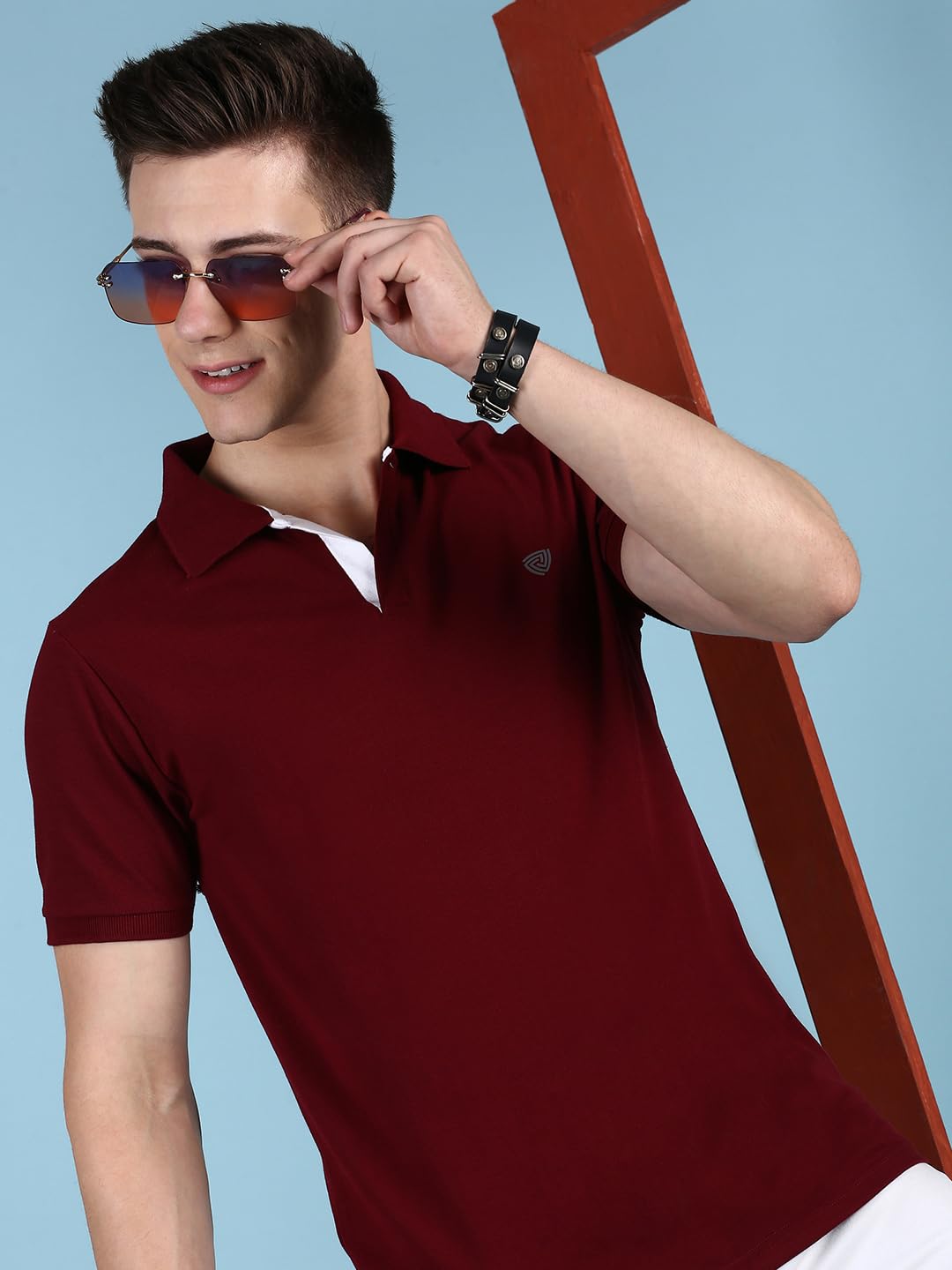 Lux Cozi Men's Pack of 1 Maroon Regular Fit Polo Neck Half Sleeve Solid Casual T-Shirt (Size : Large)_COZI_2121_MRN_L_1PC