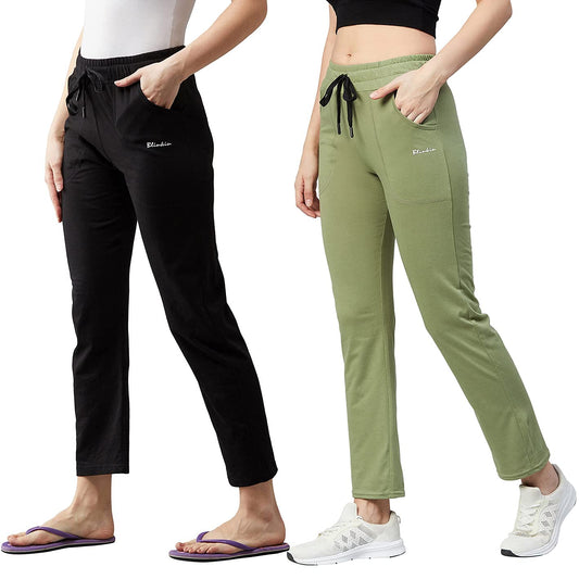 BLINKIN Cotton Pyjamas For Womenं Combo Pack Of 2 With Side Pockets (Color_Black|Light Green,Size_L)