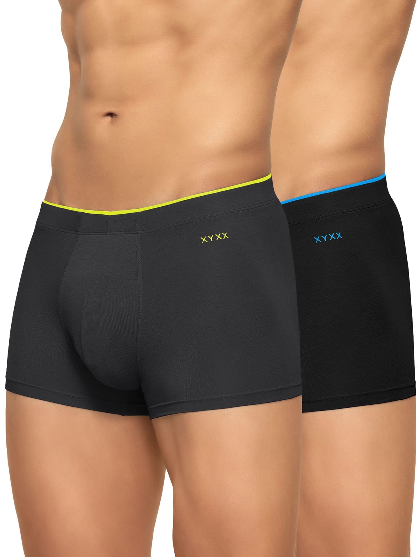 XYXX Men's Underwear Uno IntelliSoft Antimicrobial Micro Modal Trunk Pack of 2 (Coral Grey ; Black; M)