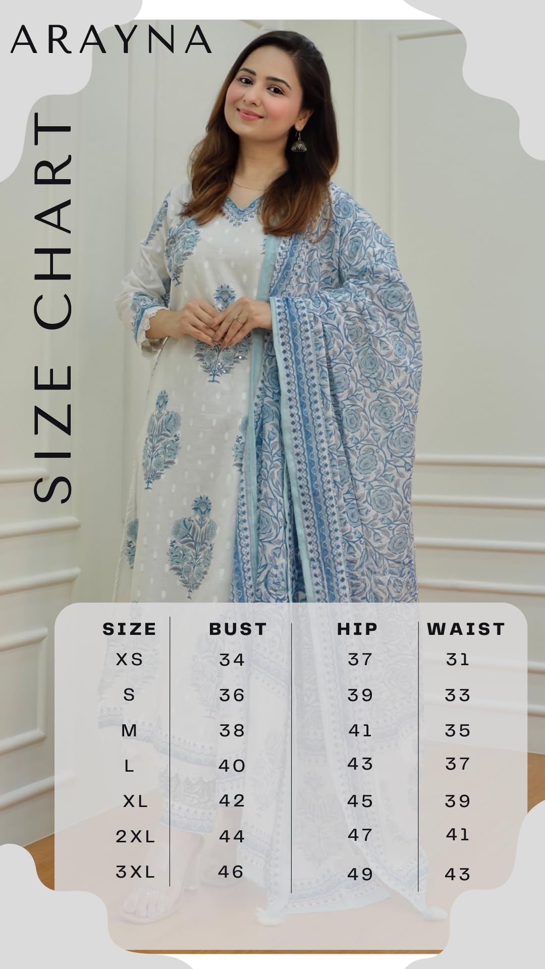 Arayna Women's Cotton Printed Floral Straight Kurta with Palazzo Pants and Printed Dupatta Set, Light Blue, Large