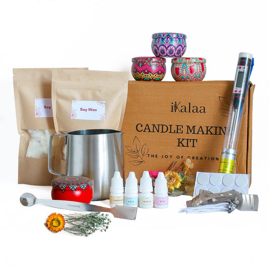 iKalaa Candle Making KIT | Soy Wax | Melting Pot | Tin Containers | Wick Holder | Scented KIT & More