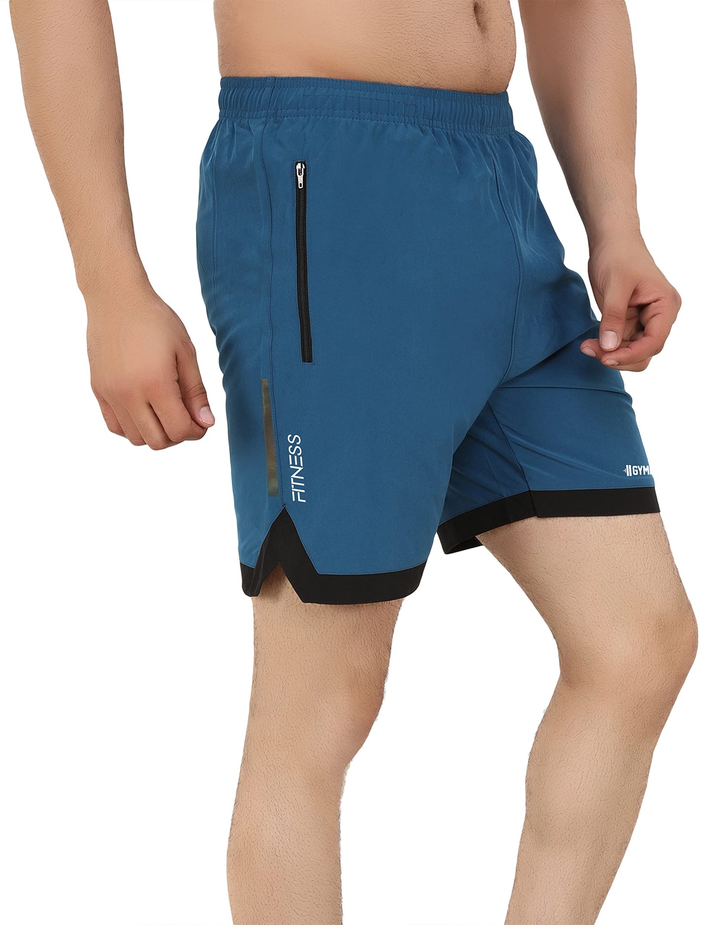 GYMIFIC Sports Training Running Dry Fit Solid Shorts for Men (L, T-BLUE)