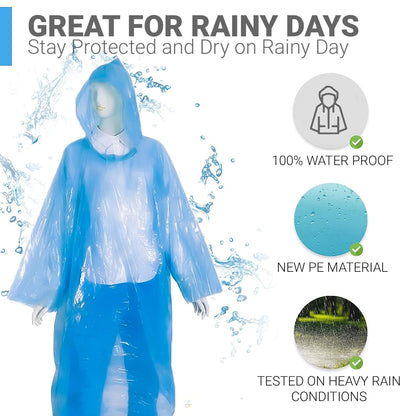 HACER Disposable Raincoat Poncho with Hood Water Resistant Rainwear Barsaati for Outdoor Travel Men Women (Blue, Pack of 1)