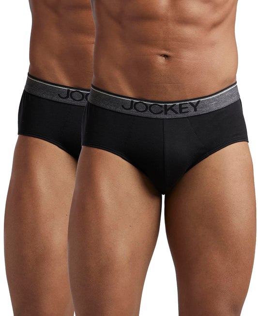 Jockey Men's Super Combed Cotton Briefs with Ultrasoft and Durable waistband (Pack of 2) 8037_Black_L