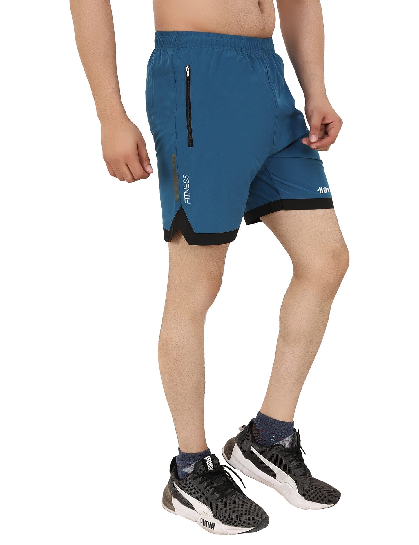 GYMIFIC Sports Training Running Dry Fit Solid Shorts for Men (L, T-BLUE)